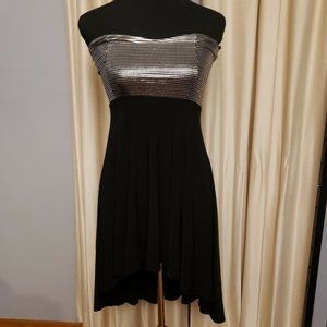 FD Sexy Black Silver Sleeveless Party Dress Hi Lo